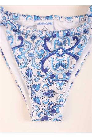 Triangle bikini with blue majolica pattern Aram Capri | ACBK059AZZURRO